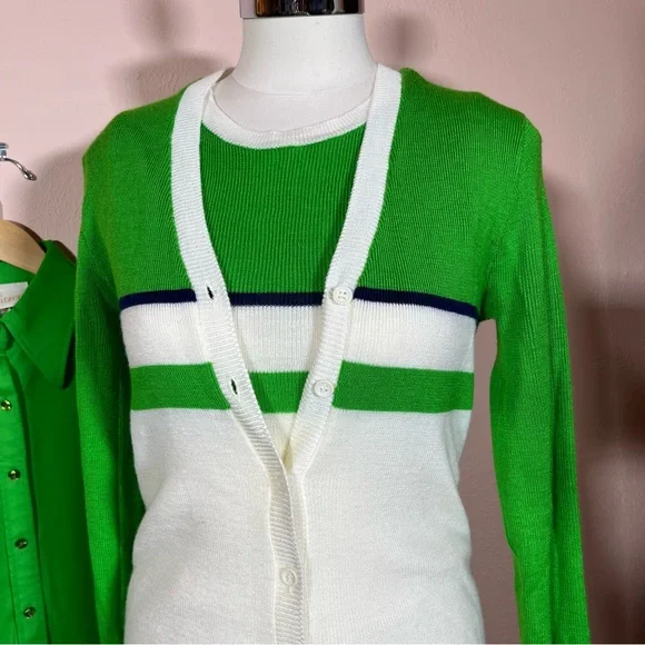 Vintage 60 70 Jantzen Kelly Green Dagger collar Sweater set pencil Skirt set - Picture 8 of 16